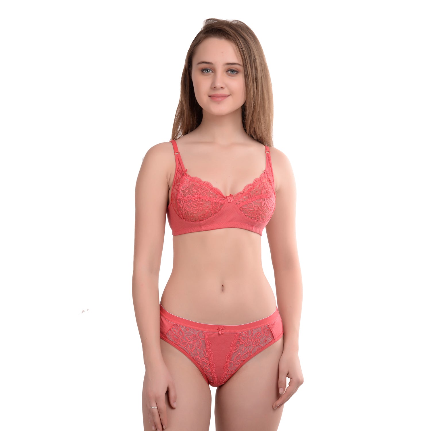 Honeymoon Cotton Wire Free Full Coverage Bridal Lace Set Combo of 2: Cup B